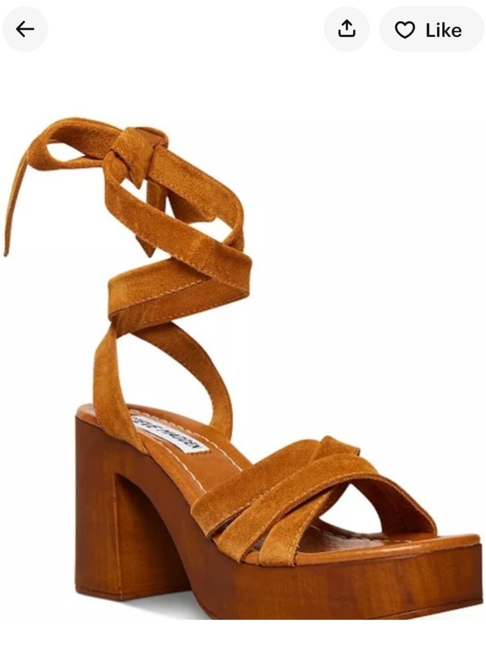 Steve Madden brown suede and wood platform sandals with tie up ankle straps